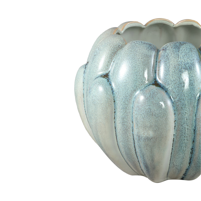 PTMD Divinder Petrol Ceramic Ribbed Pot Round L