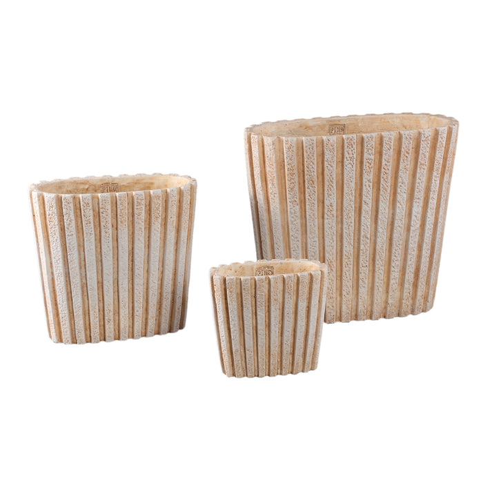 PTMD Marijus Cream Oval Cement Pot Ribbed L