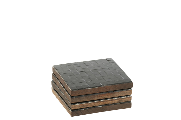 J-Line onderzetter - glas - zwart - doos van 4