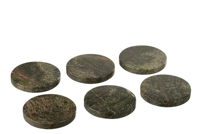 J-Line onderzetter Rond Marmer - steen - groen - doos van 6