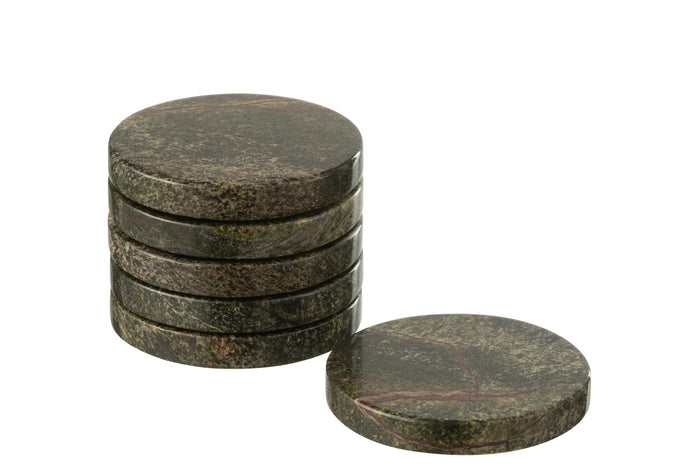 J-Line onderzetter Rond Marmer - steen - groen - doos van 6