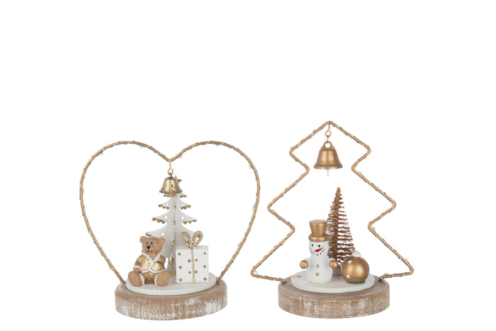 J-Line kerstdecoratie Beer + Sneeuwman Boom + Hart - hout -