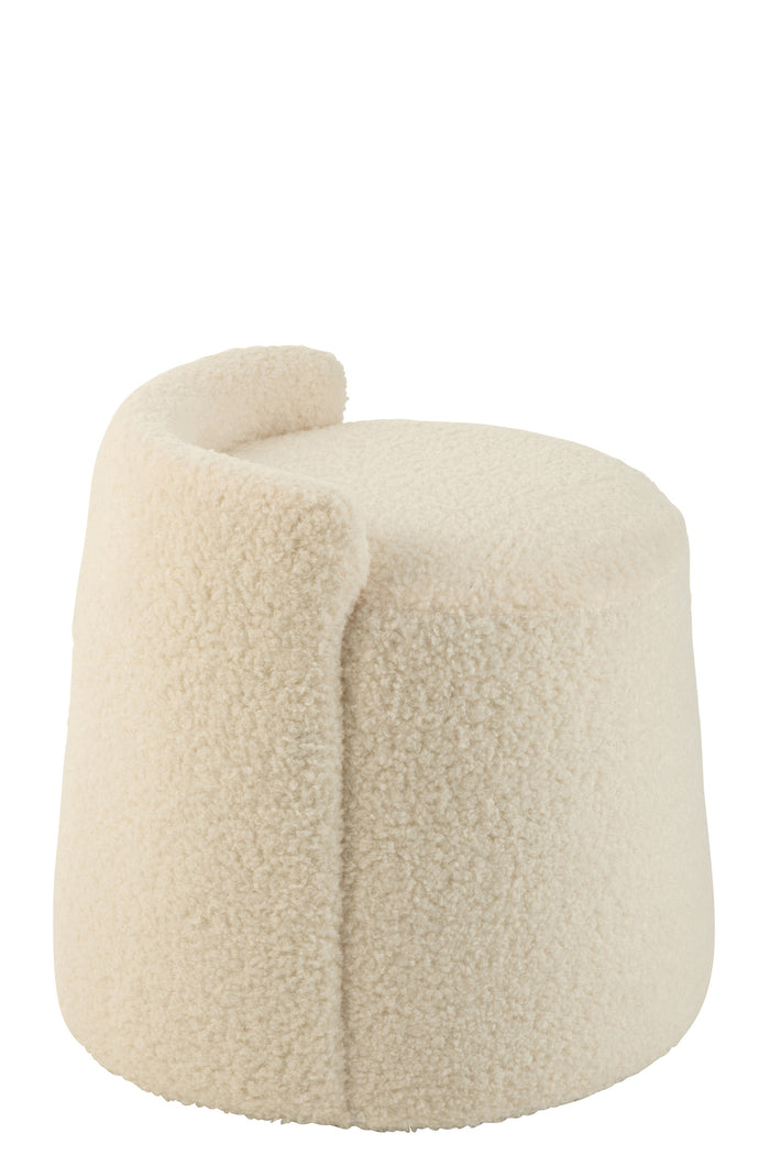 J-Line poef teddy rond + rugleuing bouclé - textiel - wit