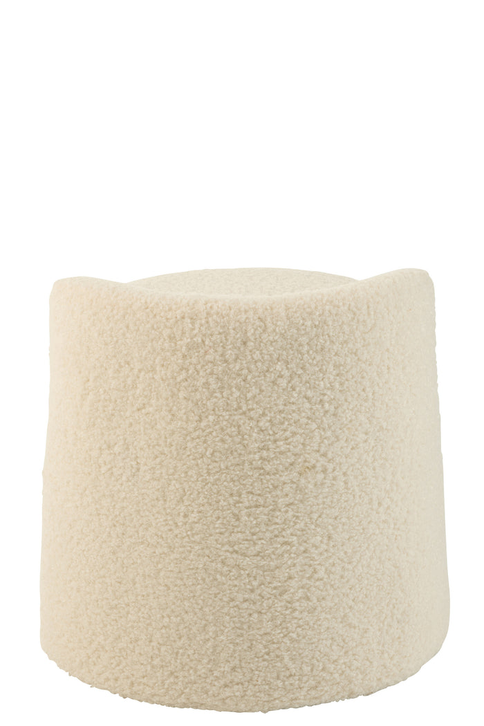J-Line poef teddy rond + rugleuing bouclé - textiel - wit