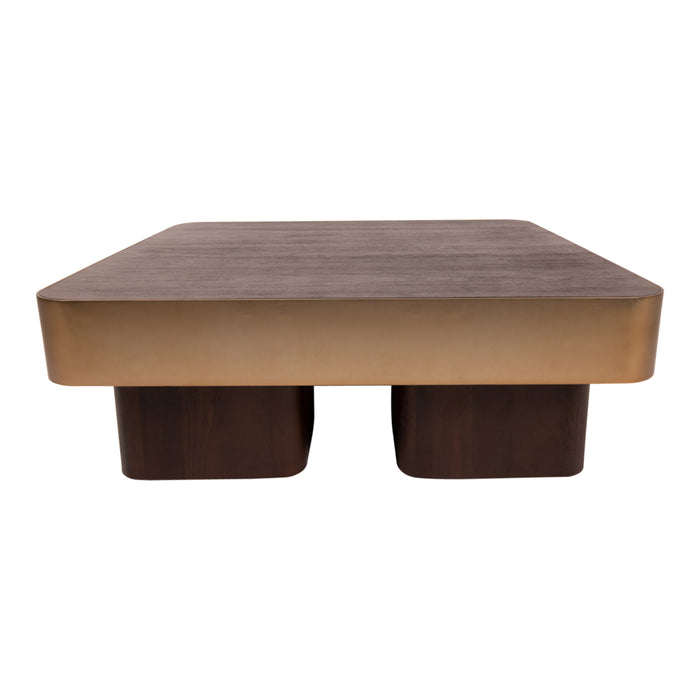 PTMD Warren Coffee Table 90x90x31 Brown Wood Gold Metal