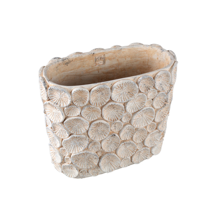 PTMD Ayisy Cream Oval Cement Pot With Coral L