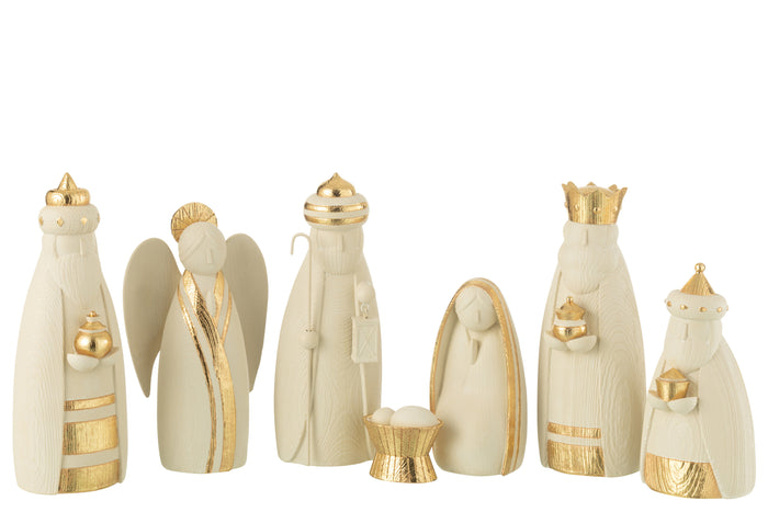 J-Line decoratie Kerststal 7delig - polyresin - wit|goud - k