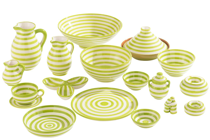 J-Line asbak Granada Stripes - keramiek - wit|groen - large