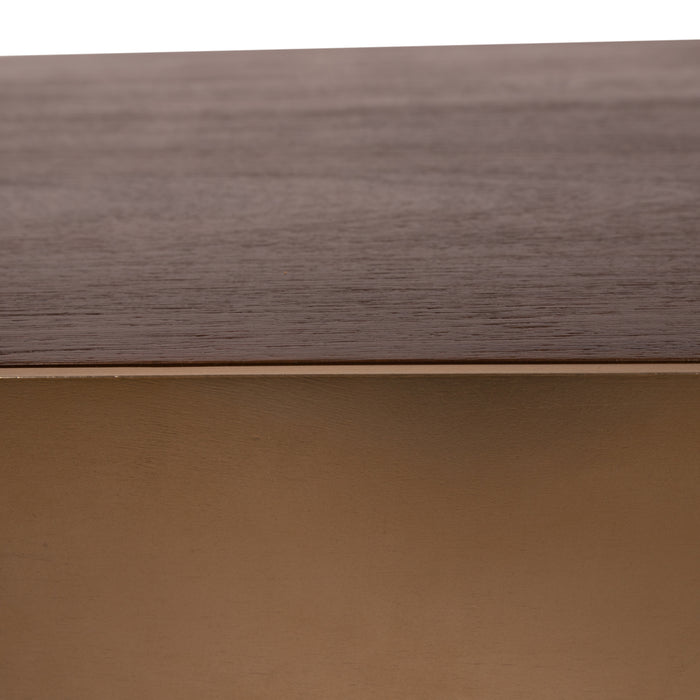 PTMD Warren Coffee Table 90x90x31 Brown Wood Gold Metal