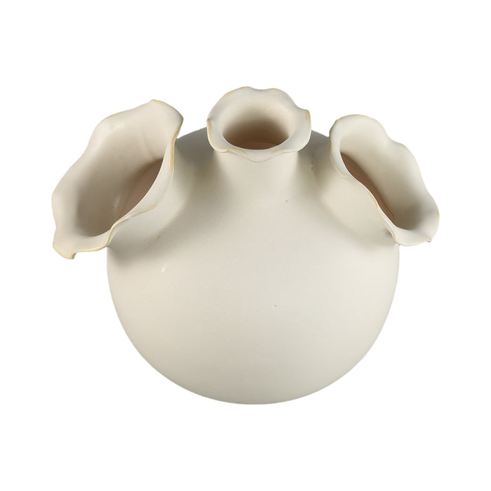 PTMD Umme Cream Round Glazed Ceramic Vase Wavy Edges L
