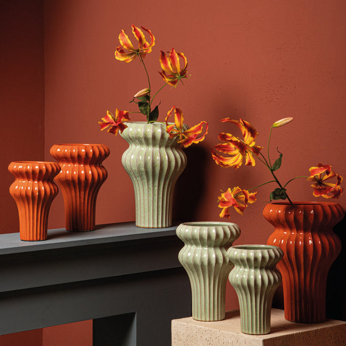 PTMD Glenna Mint Ceramic Round Ribbed Pot W Bulbs M