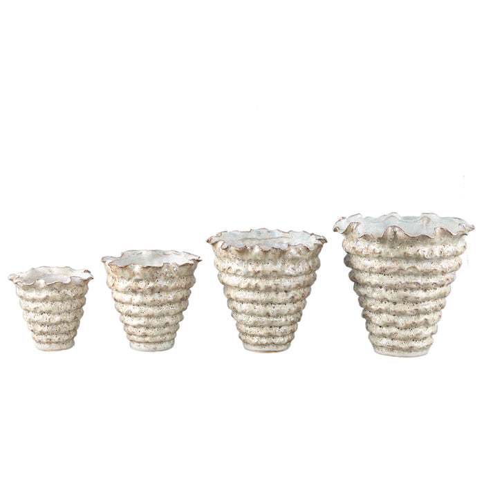 PTMD Nianh Cream Ceramic Pot Irregular Ribbed Round XL