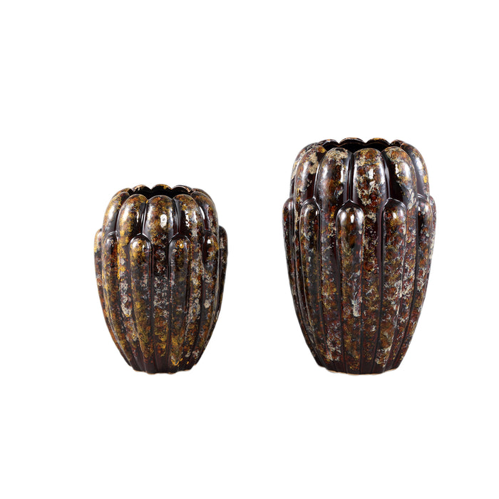 PTMD Divinder Bronze Ceramic Ribbed Pot High L