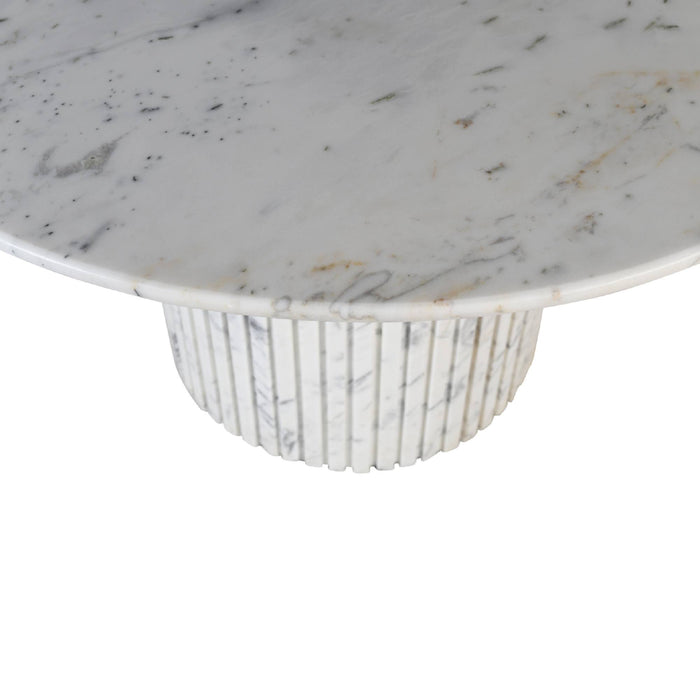 PTMD Neelim White Marble Dining Table Ribbed Base Round
