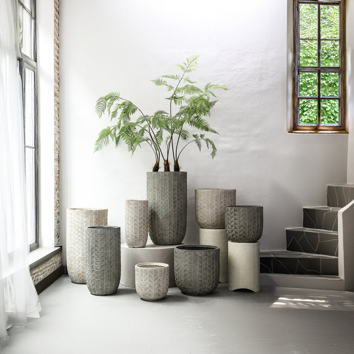 PTMD Suguna Grey Round Magnesium Pot Squares Low SV3