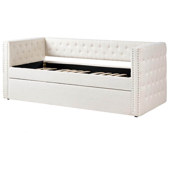 Beliani - GASSIN - Onderschuifbed - Off-white - 90 x 200 cm - Bouclé