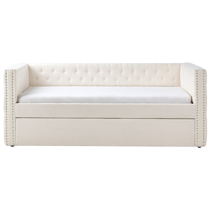 Beliani - GASSIN - Onderschuifbed - Off-white - 90 x 200 cm - Bouclé