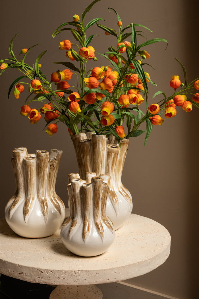 PTMD Manali Cream Ceramic Round Vase Colored Tubes L