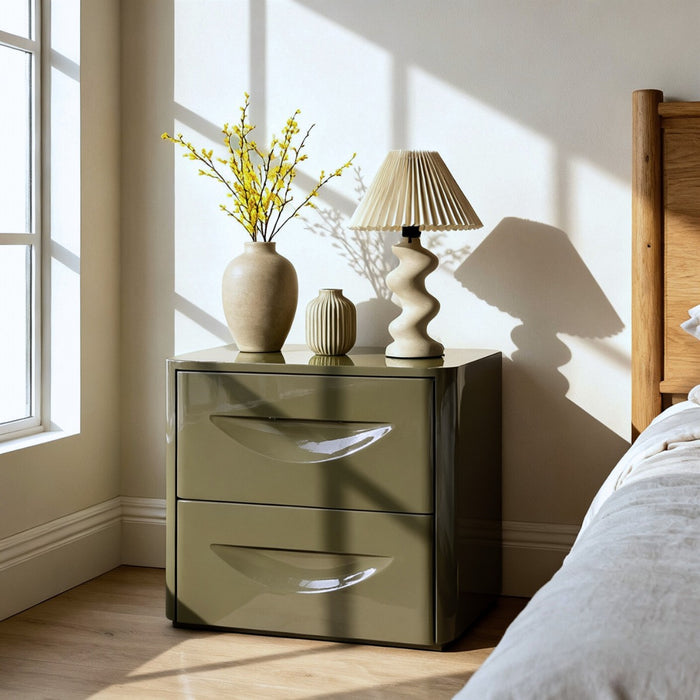 DÉJA Living - Nachtkastje Kaki Groen Glossy MDF - 58x41x51cm - Setra