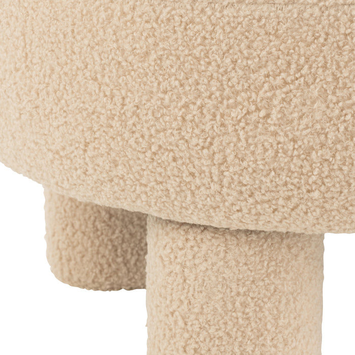 J-Line kruk Rond met Rugleuning Bouclé - textiel - beige