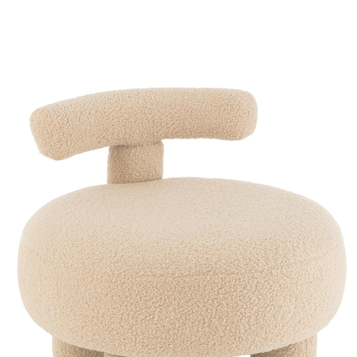 J-Line kruk Rond met Rugleuning Bouclé - textiel - beige