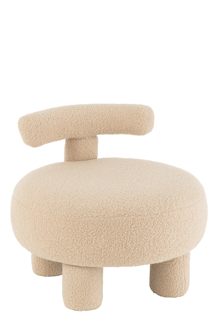 J-Line kruk Rond met Rugleuning Bouclé - textiel - beige