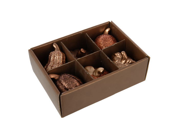 J-Line decoratie Pompoen - keramiek - mix - doos van 6