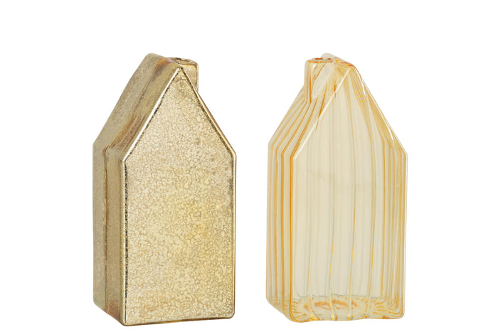J-Line decoratie Huis - glas - goud - large - 2 stuks