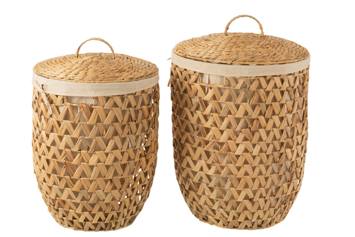 J-Line wasmanden + Deksel Waterhyacinth - jute - naturel - 2