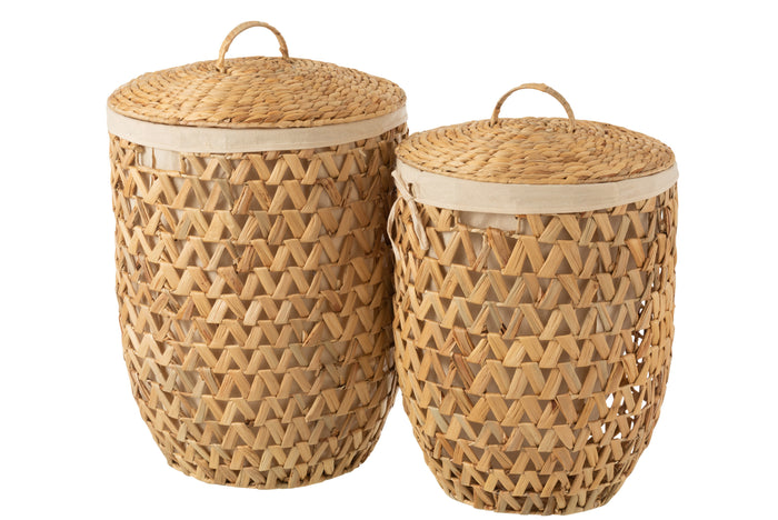 J-Line wasmanden + Deksel Waterhyacinth - jute - naturel - 2