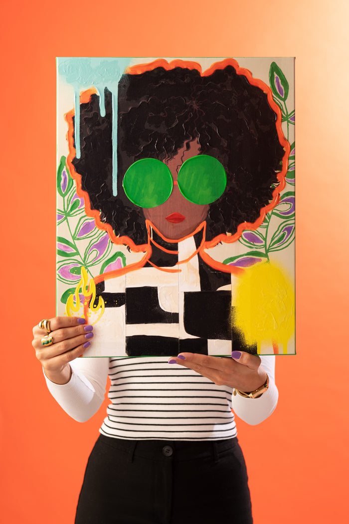 J-Line wanddecoratie Vrouw Popart - canvas - mix - large - 2