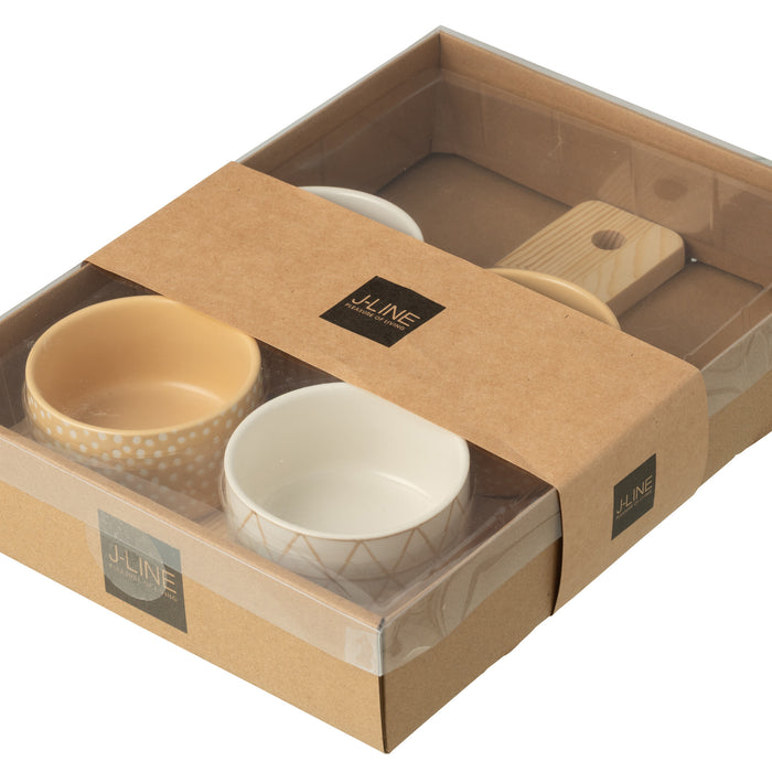 J-Line tapasplank 4 kommen + bambouschaal In Doos - keramiek