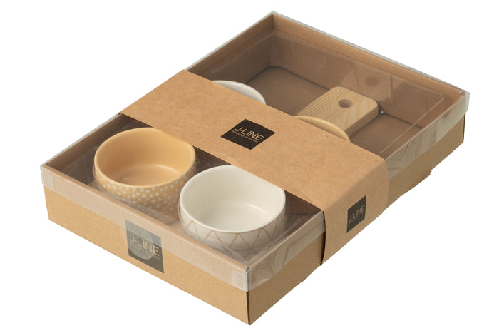 J-Line tapasplank 4 kommen + bambouschaal In Doos - keramiek
