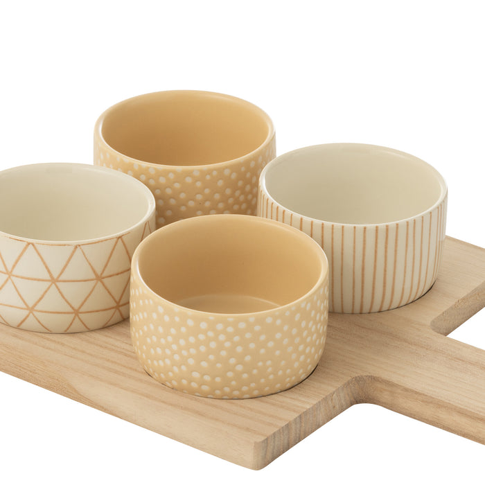 J-Line tapasplank 4 kommen + bambouschaal In Doos - keramiek