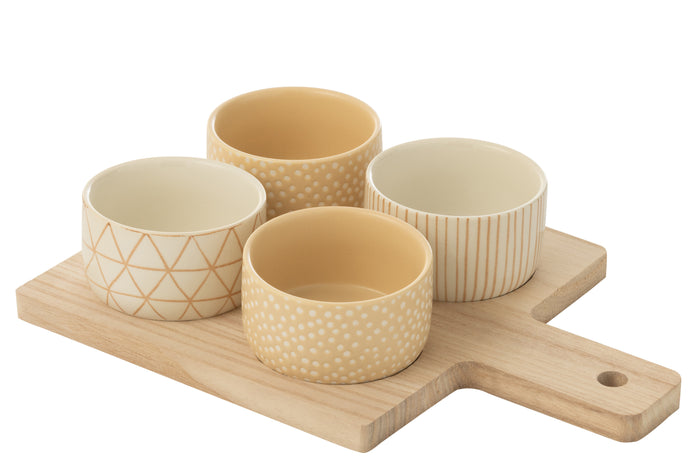 J-Line tapasplank 4 kommen + bambouschaal In Doos - keramiek