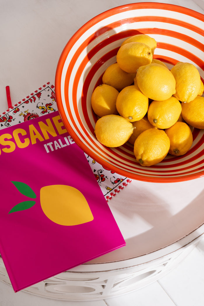 J-Line kom Lebrillo Granada Stripes - keramiek - wit|oranje