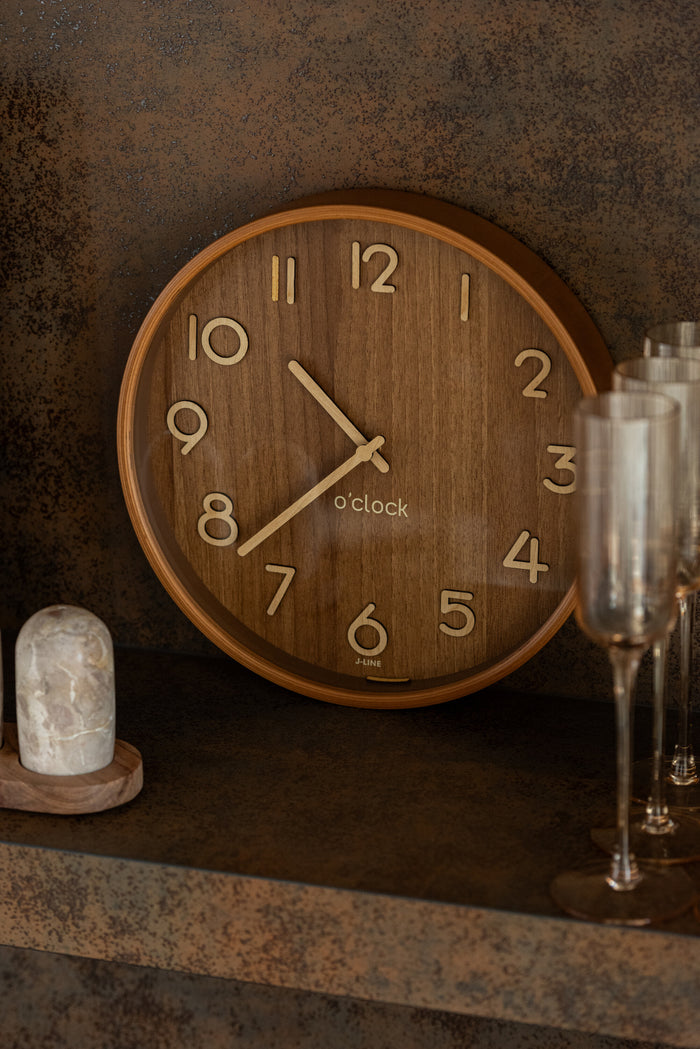 J-Line klok - multiplex|hout - donker naturel - small - Ø 30