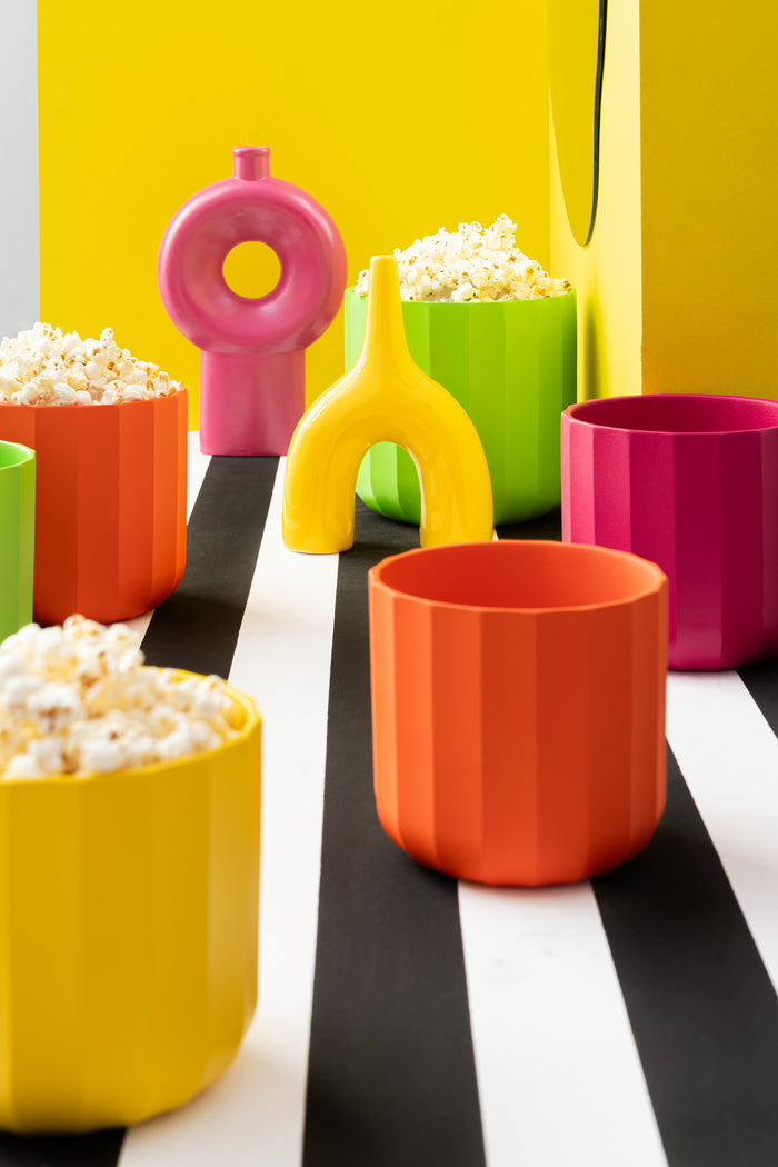 J-Line bloempot Summer - keramiek - geel - large - 2 stuks -