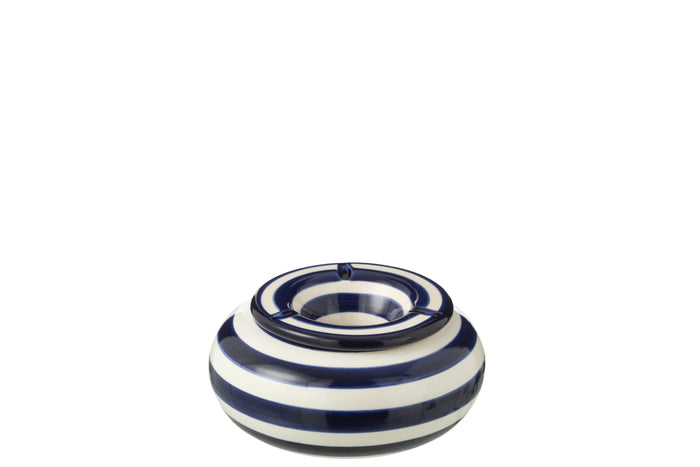 J-Line asbak Granada Stripes - keramiek - wit|blauw - large