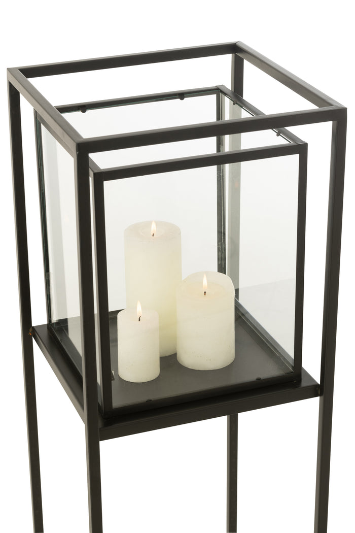 J-Line windlicht Vierkant - ijzer - zwart