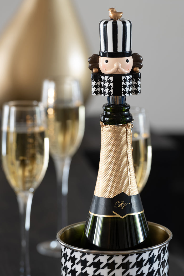 J-Line wijnstopper Pied-De-Poule - polyresin - zwart|wit - d