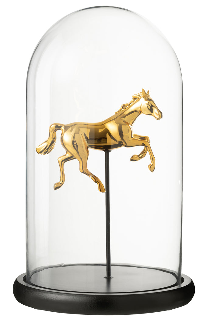 J-Line decoratie stolp Paard - glas - goud|zwart - large