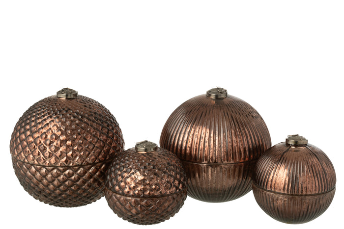 J-Line geurkaars Kerstbal - glas - bruin - large - 2 stuks