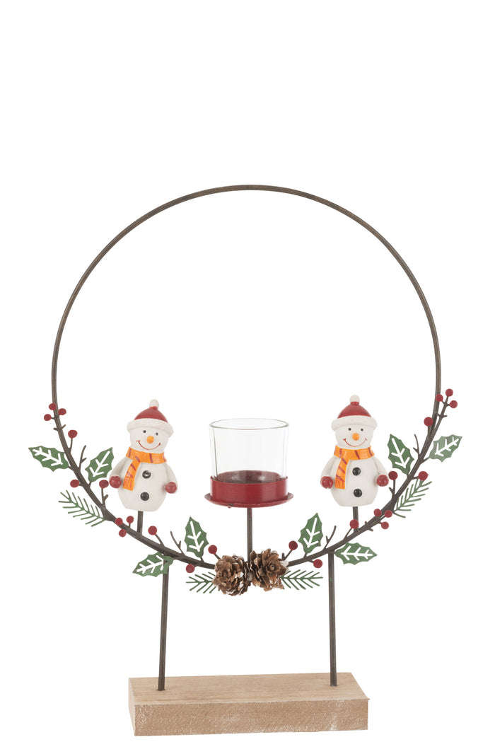 J-Line theelichthouder Cirkel Op Voet + Sneeuwman - metaal - mix
