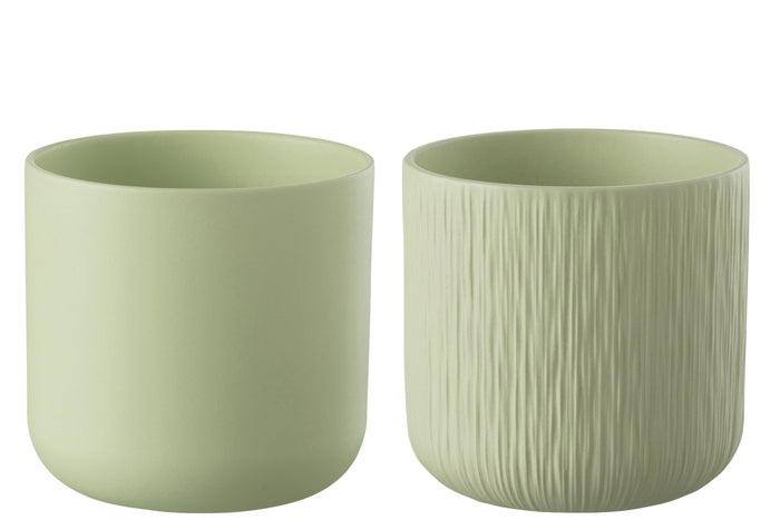 J-Line bloempot Gen - keramiek - pistache - XXL - 2 stuks - Ø 26.5 cm