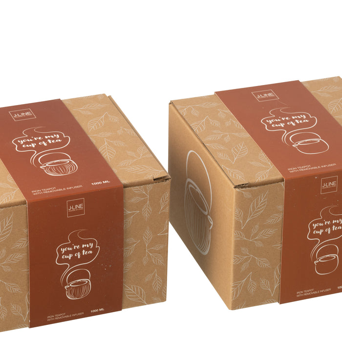 J-Line theepot - metaal - bruin - 2 stuks