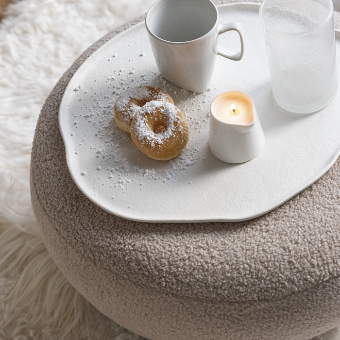 J-Line kruk Rond Teddy Voeten Bouclé - textiel - beige