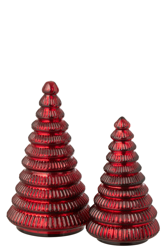 J-Line geurkaars Boom Geribbeld - glas - kerstrood - large