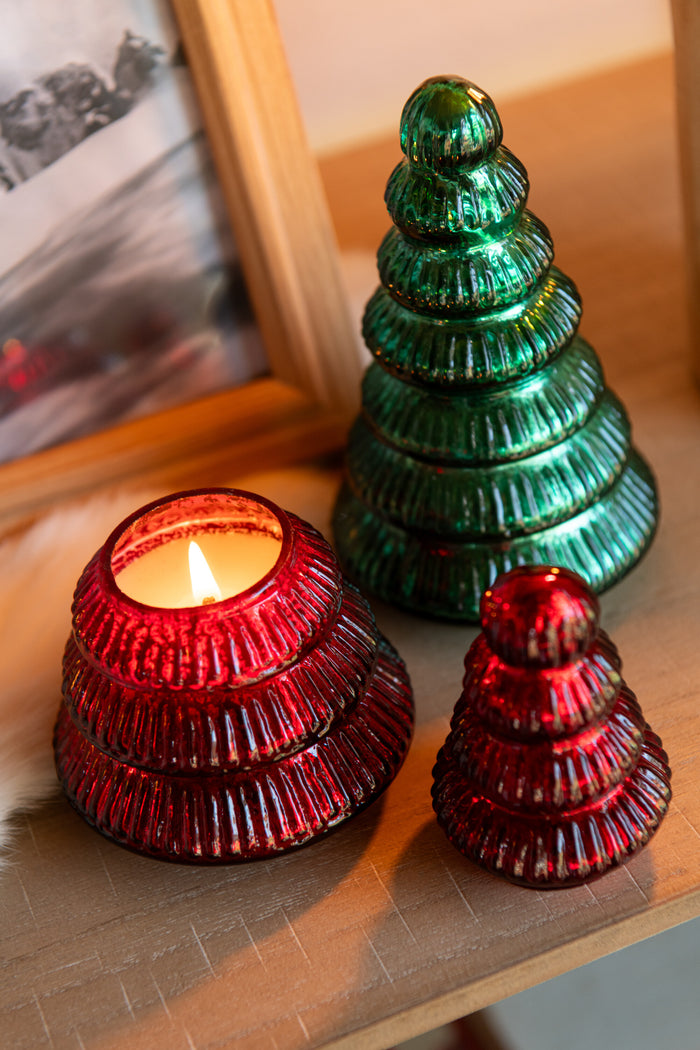 J-Line geurkaars Boom Geribbeld - glas - kerstrood - large