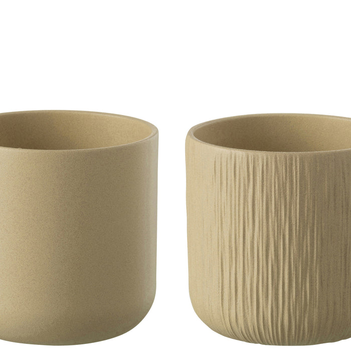 J-Line bloempot Gen - keramiek - beige - XL - 2 stuks - Ø 20.5 cm